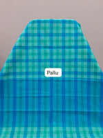 Blue, Green, and White Checked Cotton Saree pallu