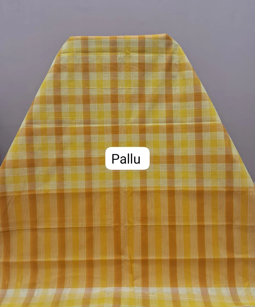 Yellow, Orange, and White Checked Cotton Saree Pallu