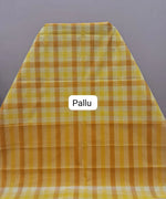Yellow, Orange, and White Checked Cotton Saree Pallu