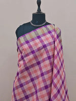 Purple, Peach , and White Checked Cotton Saree 1