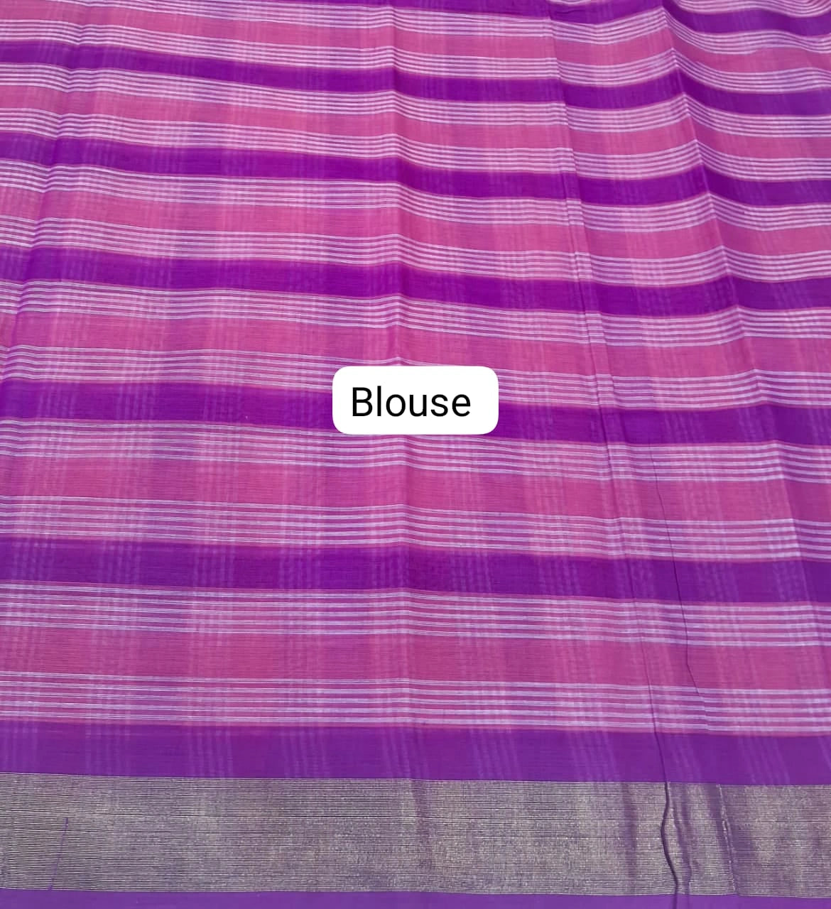 Purple, Peach, and White Checked Cotton Saree Blouse