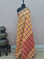 Red, Yellow, and White Checked Cotton Saree