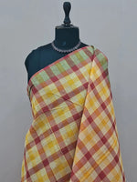 Red, Yellow, and White Checked Cotton Saree 1