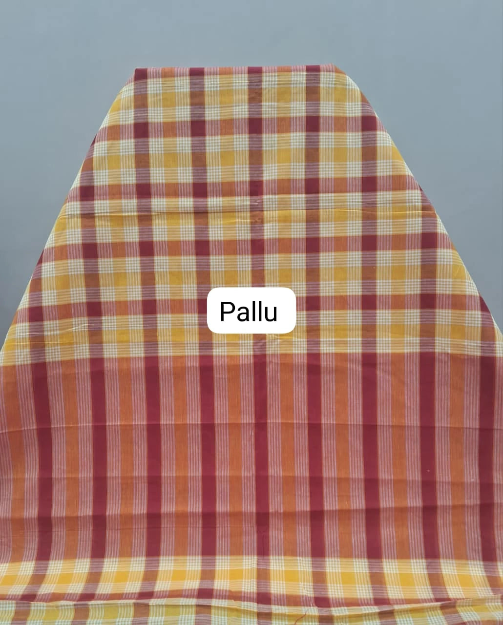 Red, Yellow, and White Checked Cotton Saree pallu