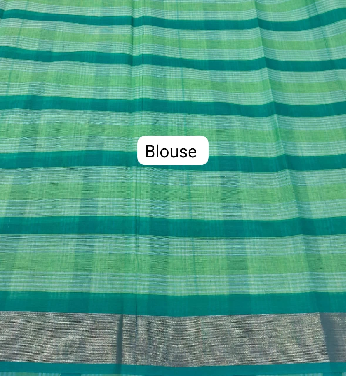 Dark Green, Light Green, and White Checked Cotton Saree Blouse
