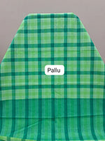 Dark Green, Light Green, and White Checked Cotton Saree  Pallu