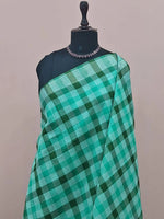 Marine Blue, Dark Green, and White Checked Cotton Saree 1