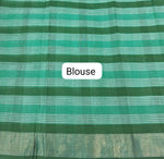 Marine Blue, Dark Green, and White Checked Cotton Saree Blouse