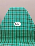 Marine Blue, Dark Green, and White Checked Cotton Saree Pallu