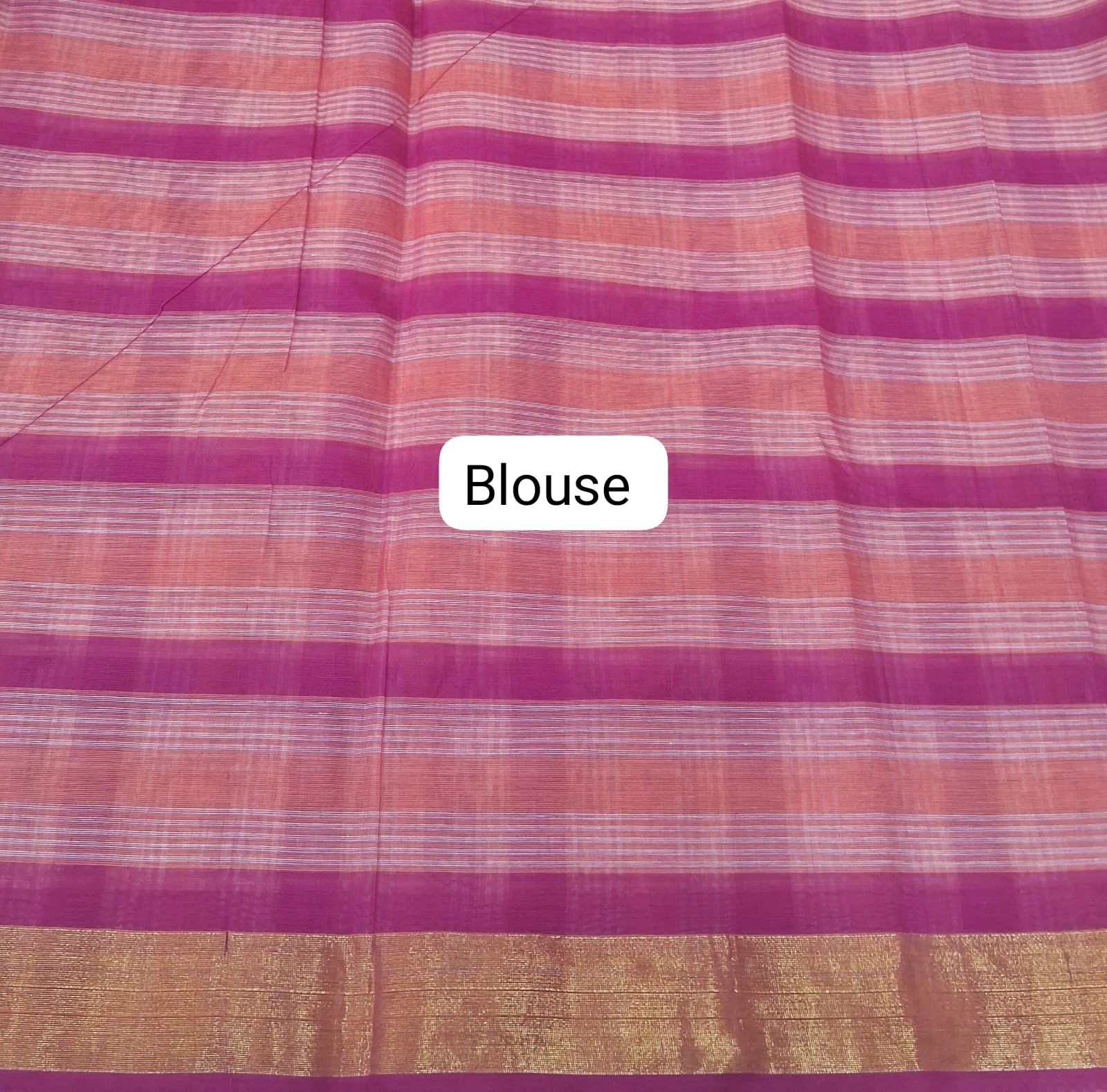 Light Pink, Peach, and White Checked Cotton Saree Blouse