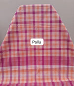Light Pink, Peach, and White Checked Cotton Saree pallu