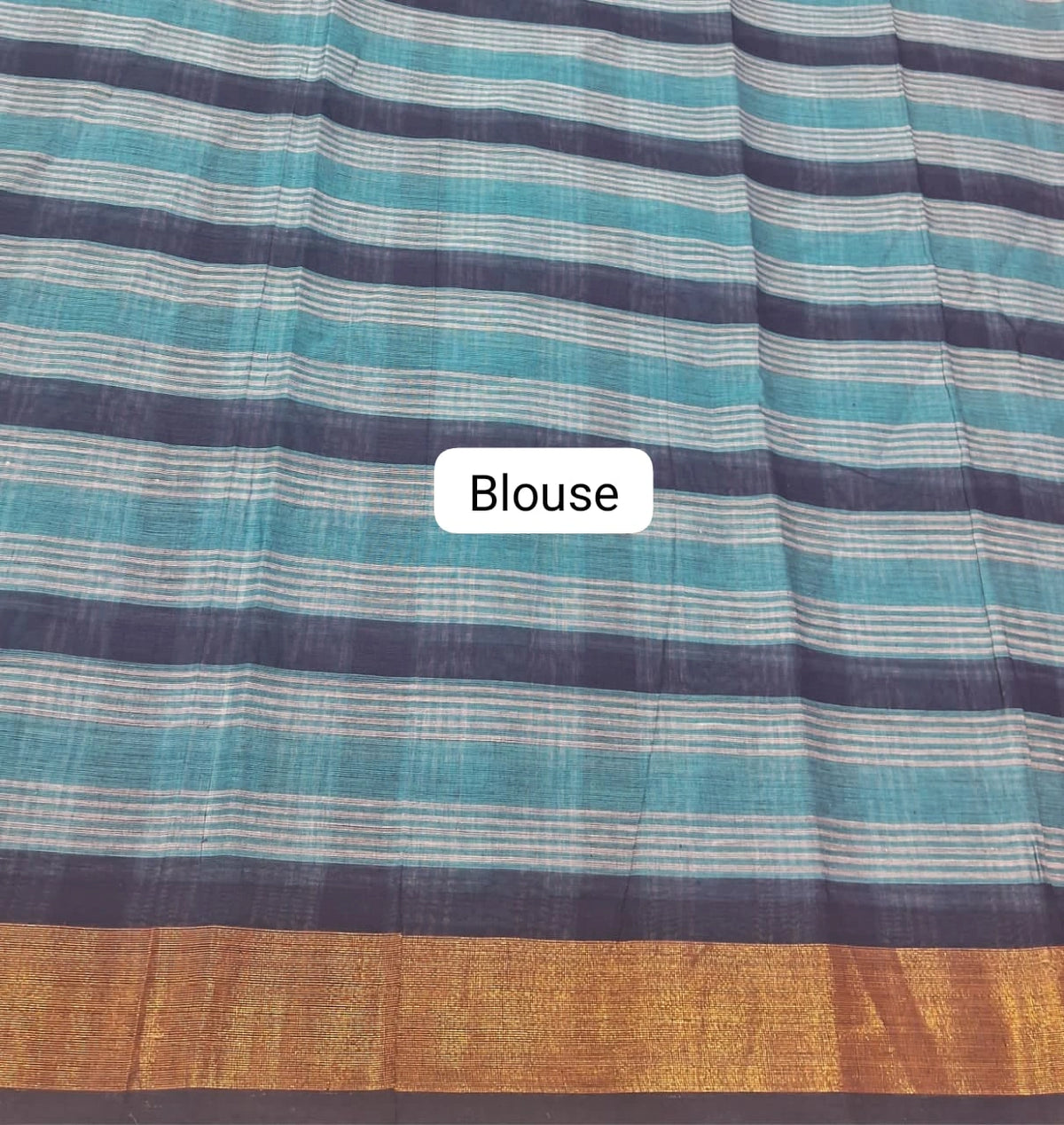 Sky Blue, Grey, and White Checked Cotton Saree Blouse