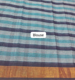 Sky Blue, Grey, and White Checked Cotton Saree Blouse