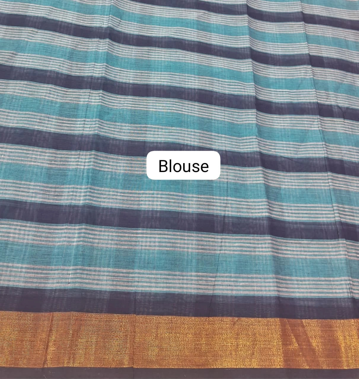 Sky Blue, Grey, and White Checked Cotton Saree Blouse