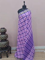Lavender, Light Pink, and White Checked Cotton Saree 