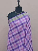 Lavender, Light Pink, and White Checked Cotton Saree 1