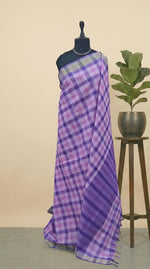 Lavender, Light Pink, and White Checked Cotton Saree 