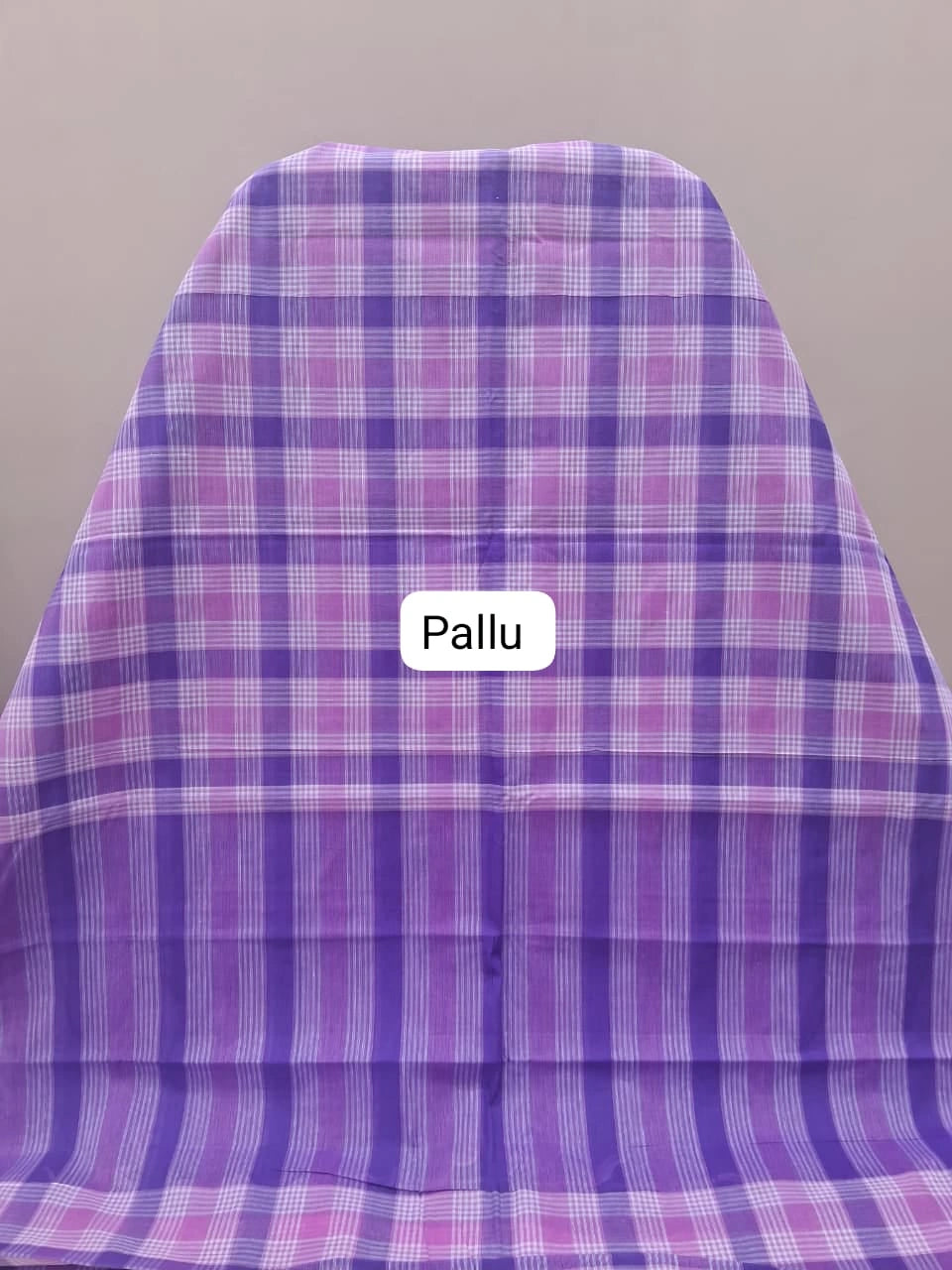Lavender, Light Pink, and White Checked Cotton Saree pallu