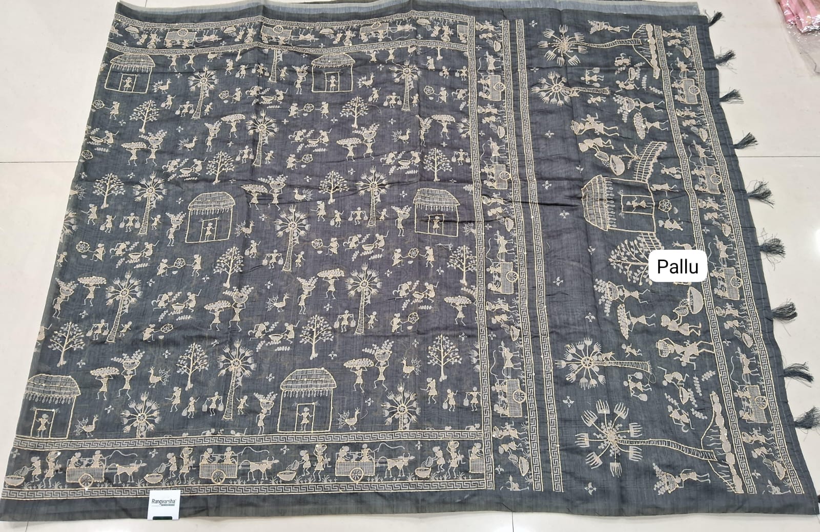 Metal Grey Chanderi Saree pallu