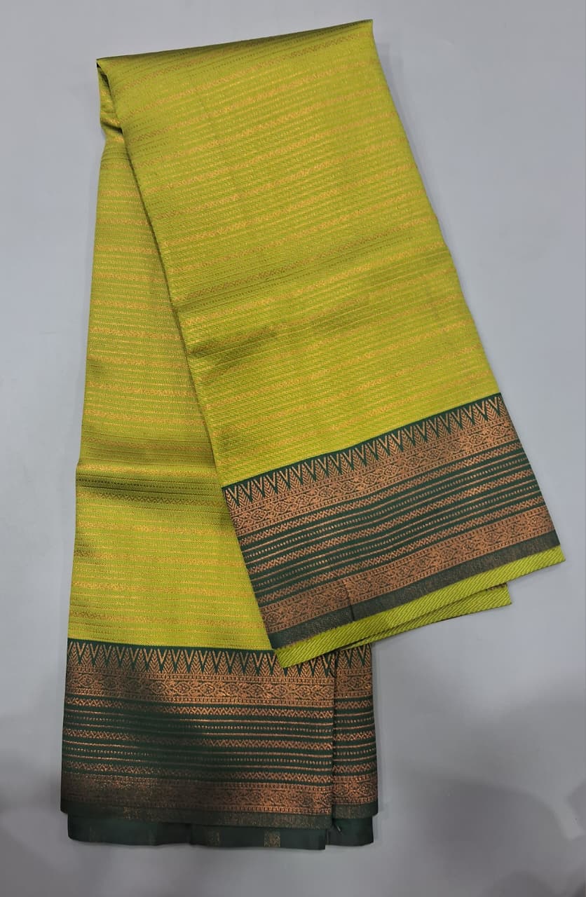 Bright Green Kanchi Semi Silk Saree 