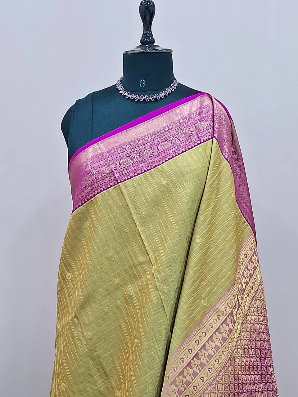 Olive Green Kanchi Semi Silk Saree 1