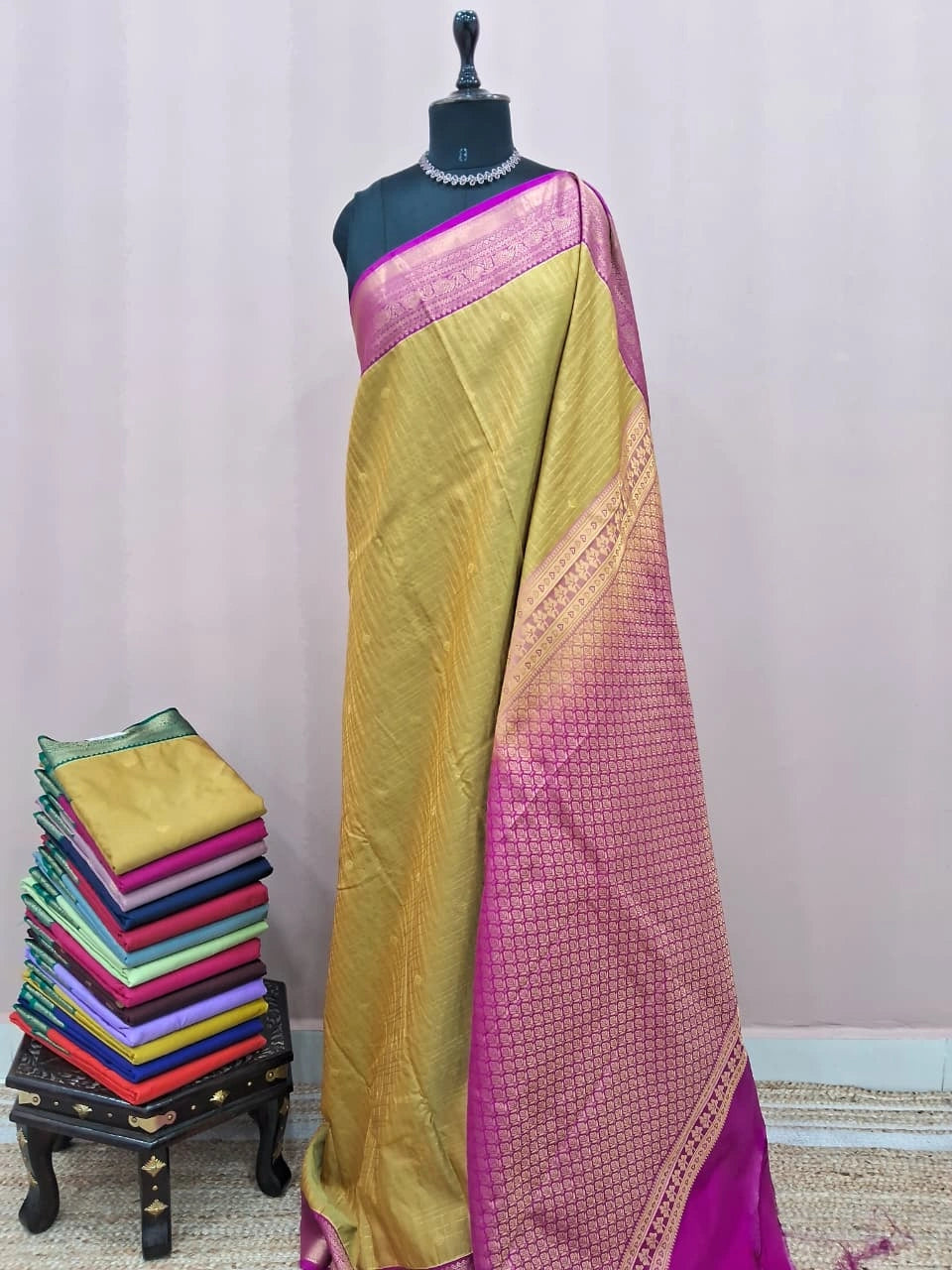 Olive Green Kanchi Semi Silk Saree 