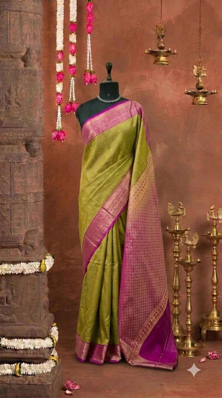 Olive Green Kanchi Semi Silk Saree 