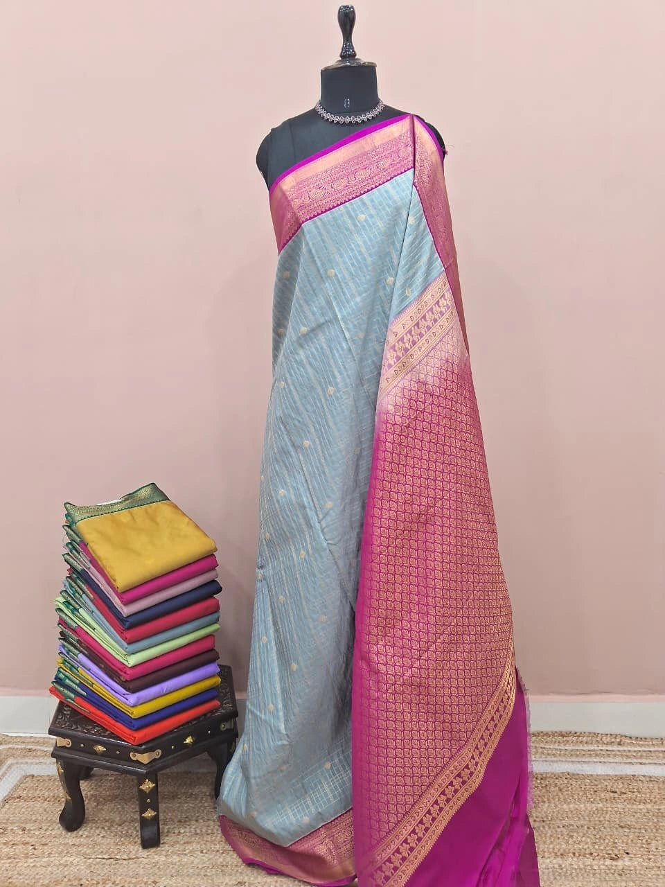 Light Blue Kanchi Semi Silk Saree 