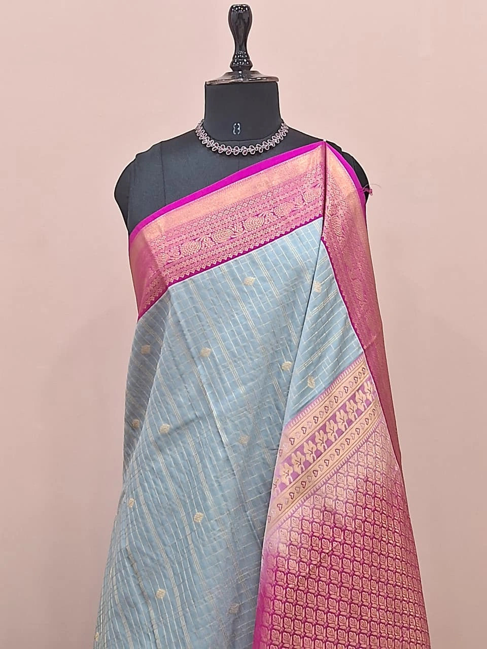 Light Blue Kanchi Semi Silk Saree 1