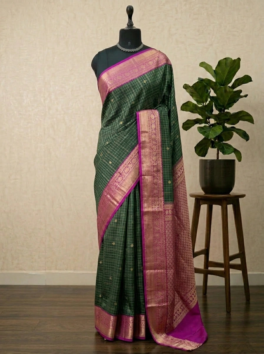 Bottle Green Kanchi Semi Silk Saree 