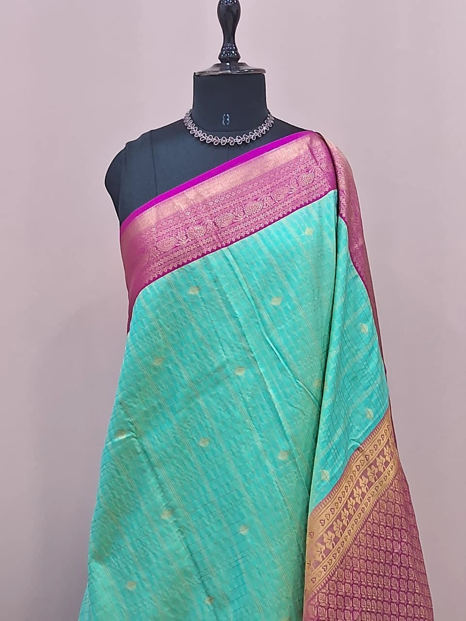 Mint Blue Kanchi Semi Silk Saree 1