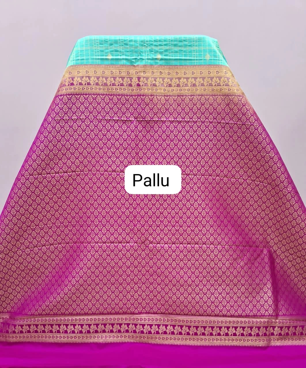 Mint Blue Kanchi Semi Silk Saree pallu