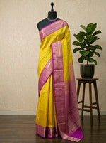 Lemon Yellow Kanchi Semi Silk Saree 