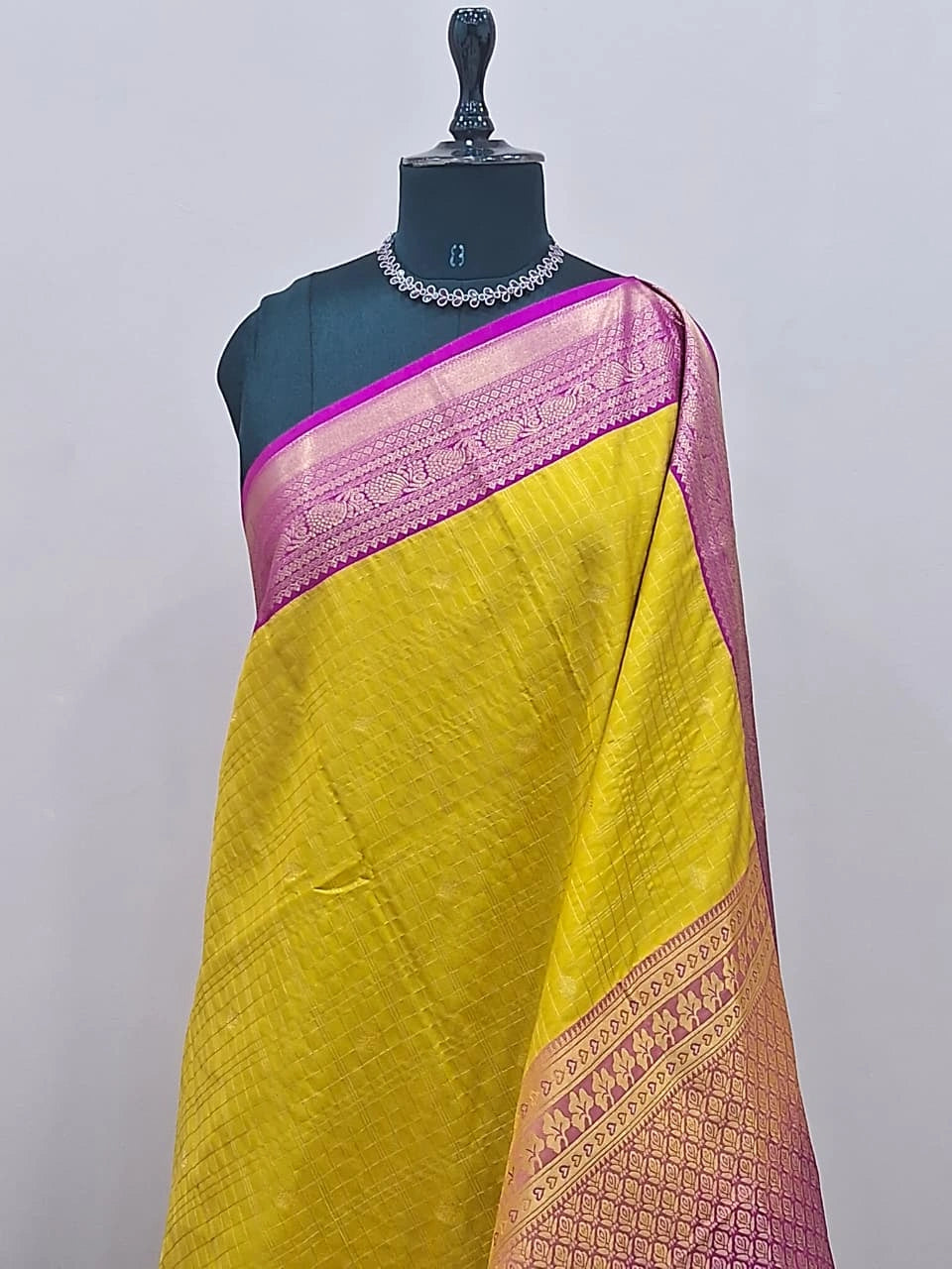 Lemon Yellow Kanchi Semi Silk Saree 1