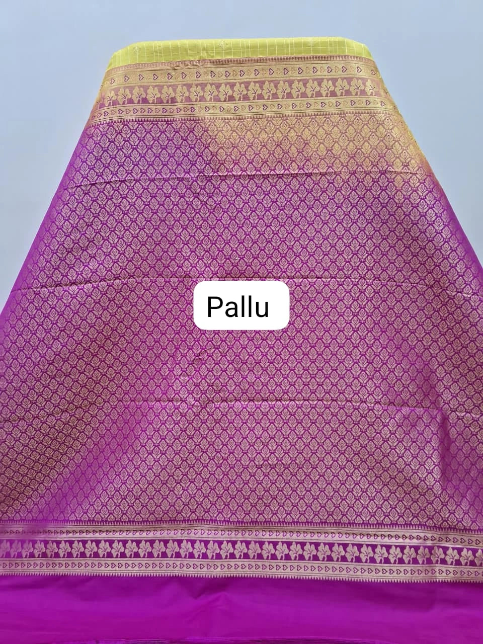 Lemon Yellow Kanchi Semi Silk Saree pallu