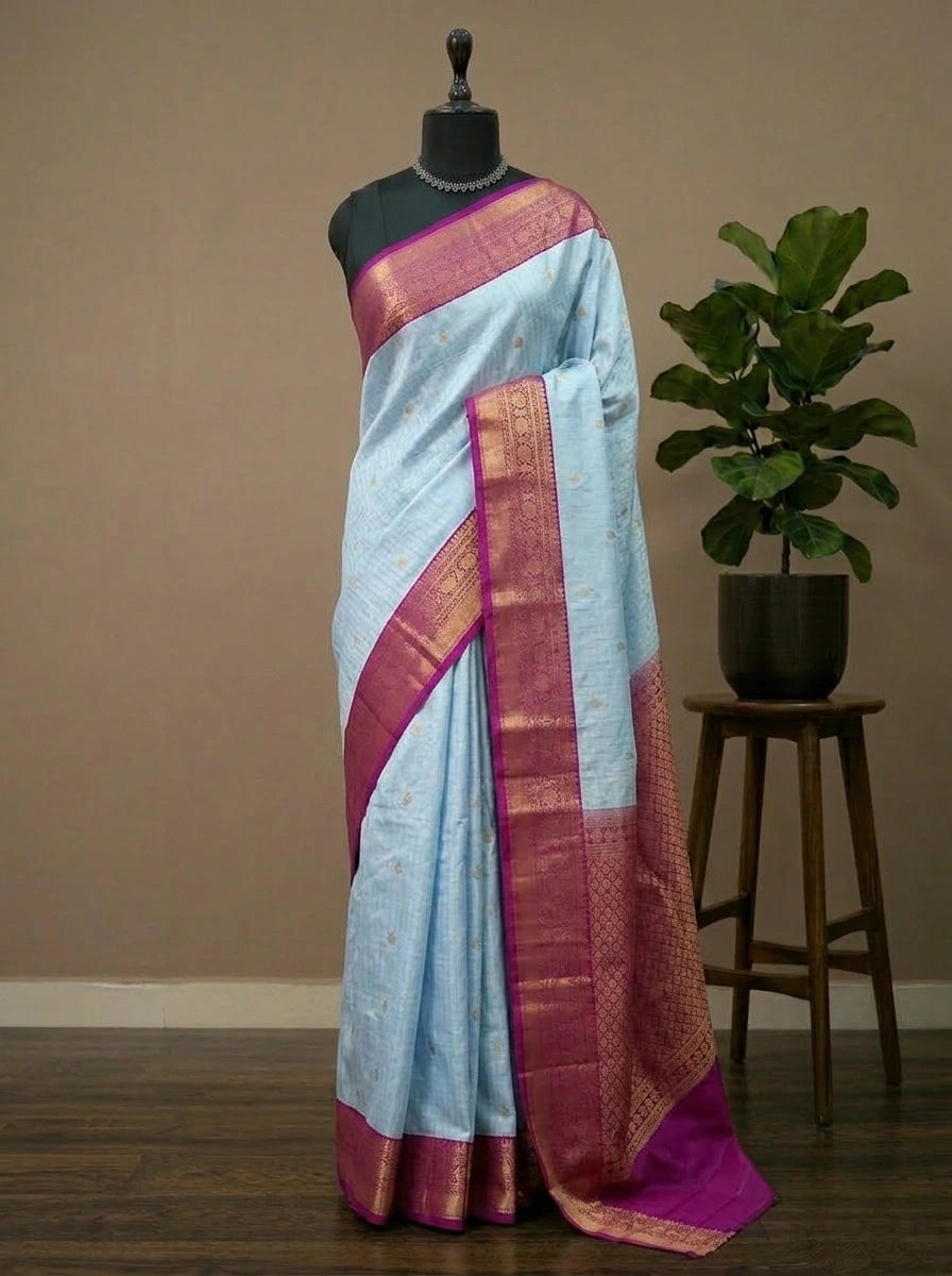 Pale Blue Kanchi Semi Silk Saree 