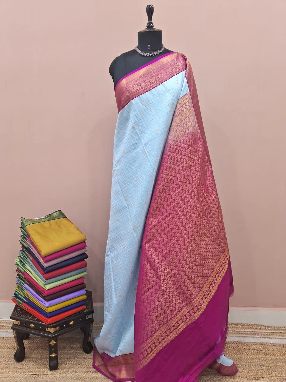 Pale Blue Kanchi Semi Silk Saree 