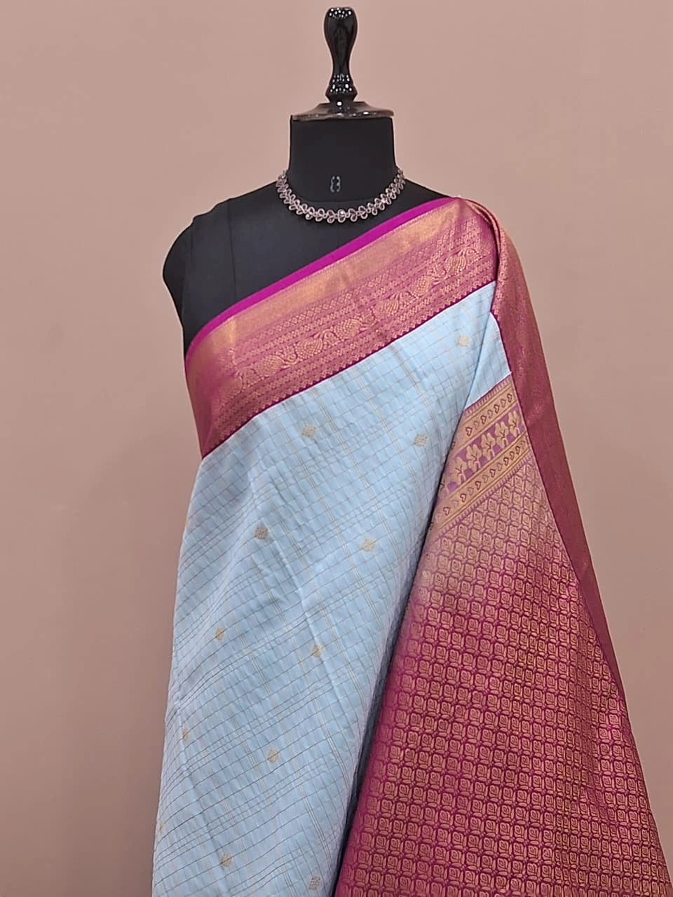 Pale Blue Kanchi Semi Silk Saree 1
