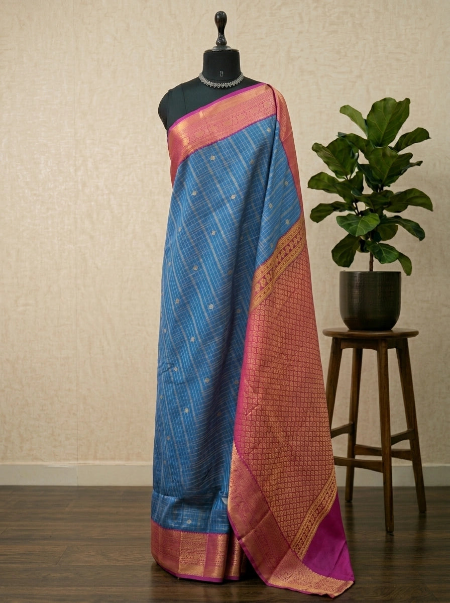Navy Blue Kanchi Semi Silk Saree 