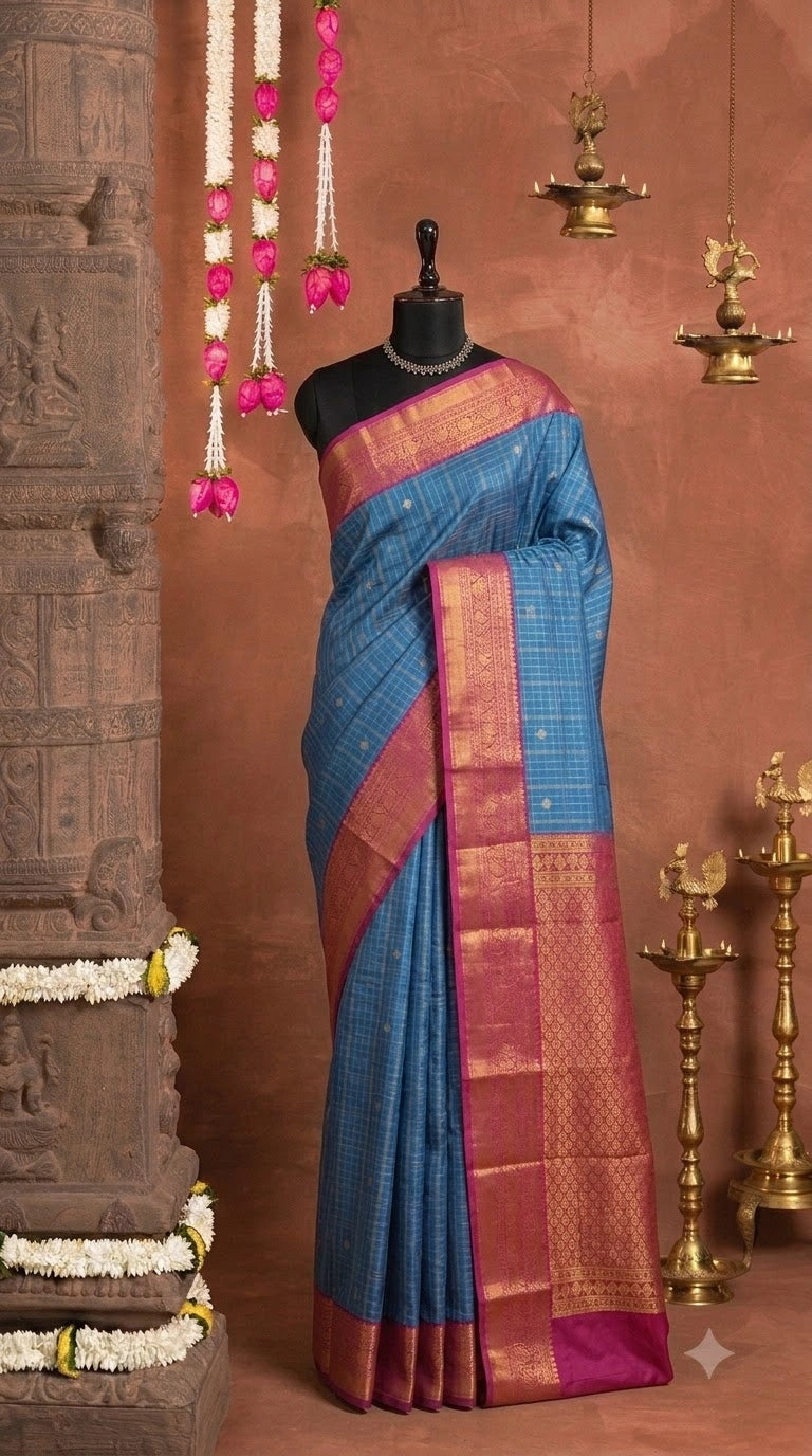 Navy Blue Kanchi Semi Silk Saree 