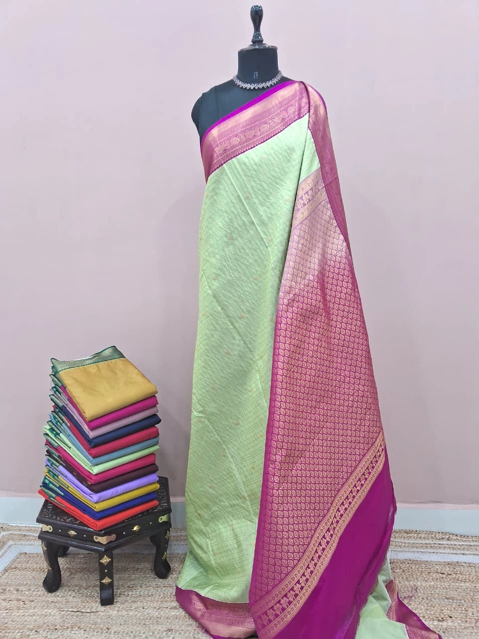 Light Green Kanchi Semi Silk Saree 