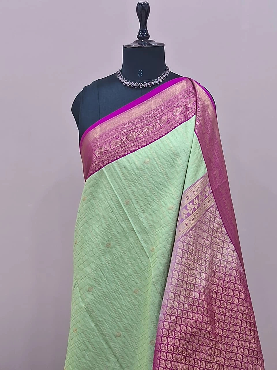 Light Green Kanchi Semi Silk Saree 1