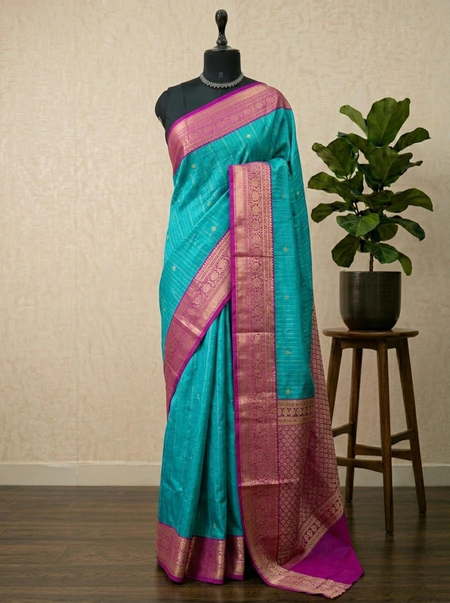 Aqua Blue Kanchi Semi Silk Saree 