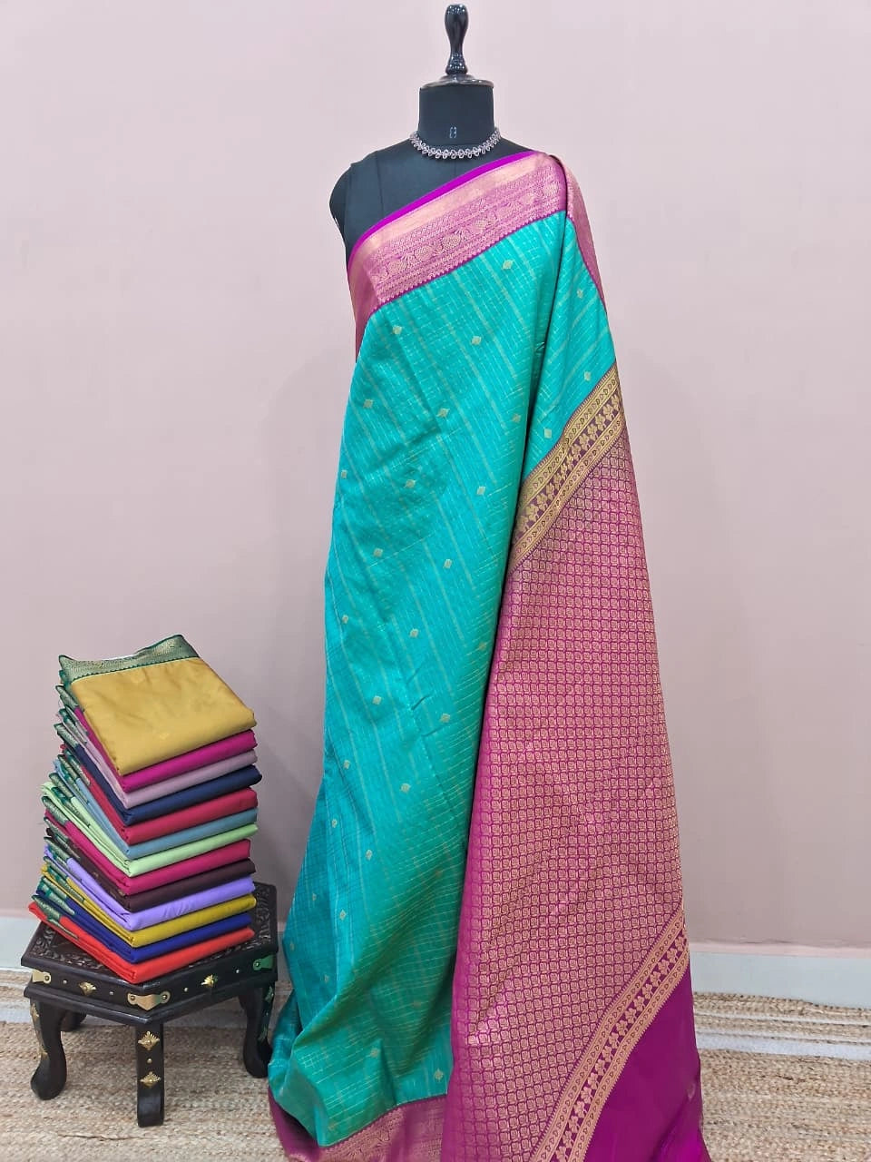 Aqua Blue Kanchi Semi Silk Saree 