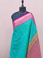 Aqua Blue Kanchi Semi Silk Saree 1