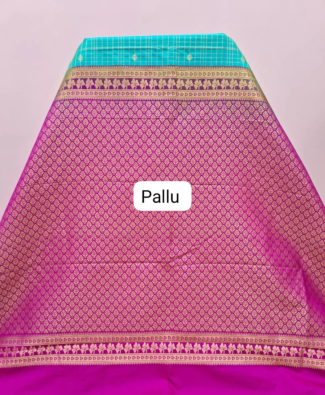 Aqua Blue Kanchi Semi Silk Saree pallu