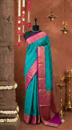 Aqua Blue Kanchi Semi Silk Saree 