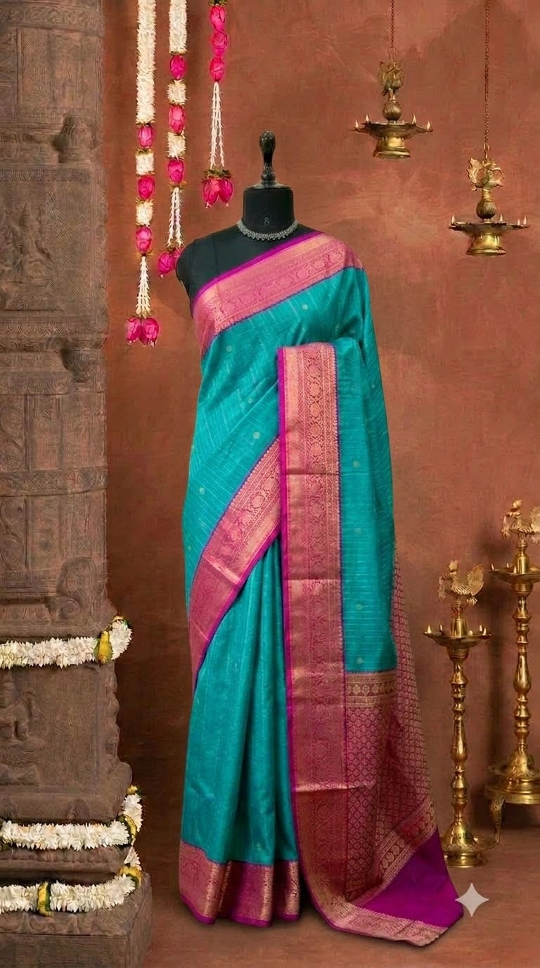 Aqua Blue Kanchi Semi Silk Saree 