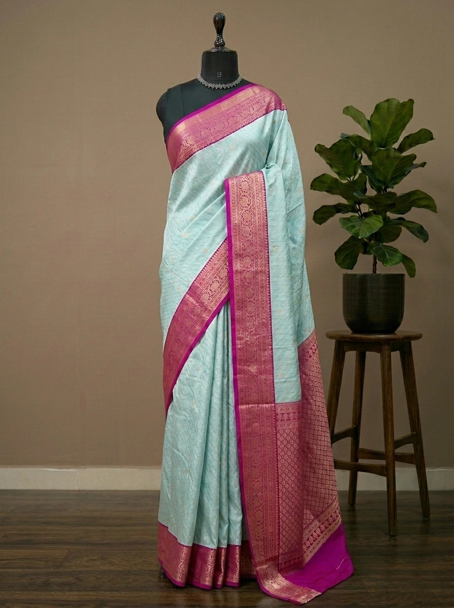 Pastel Blue Kanchi Semi Silk Saree 