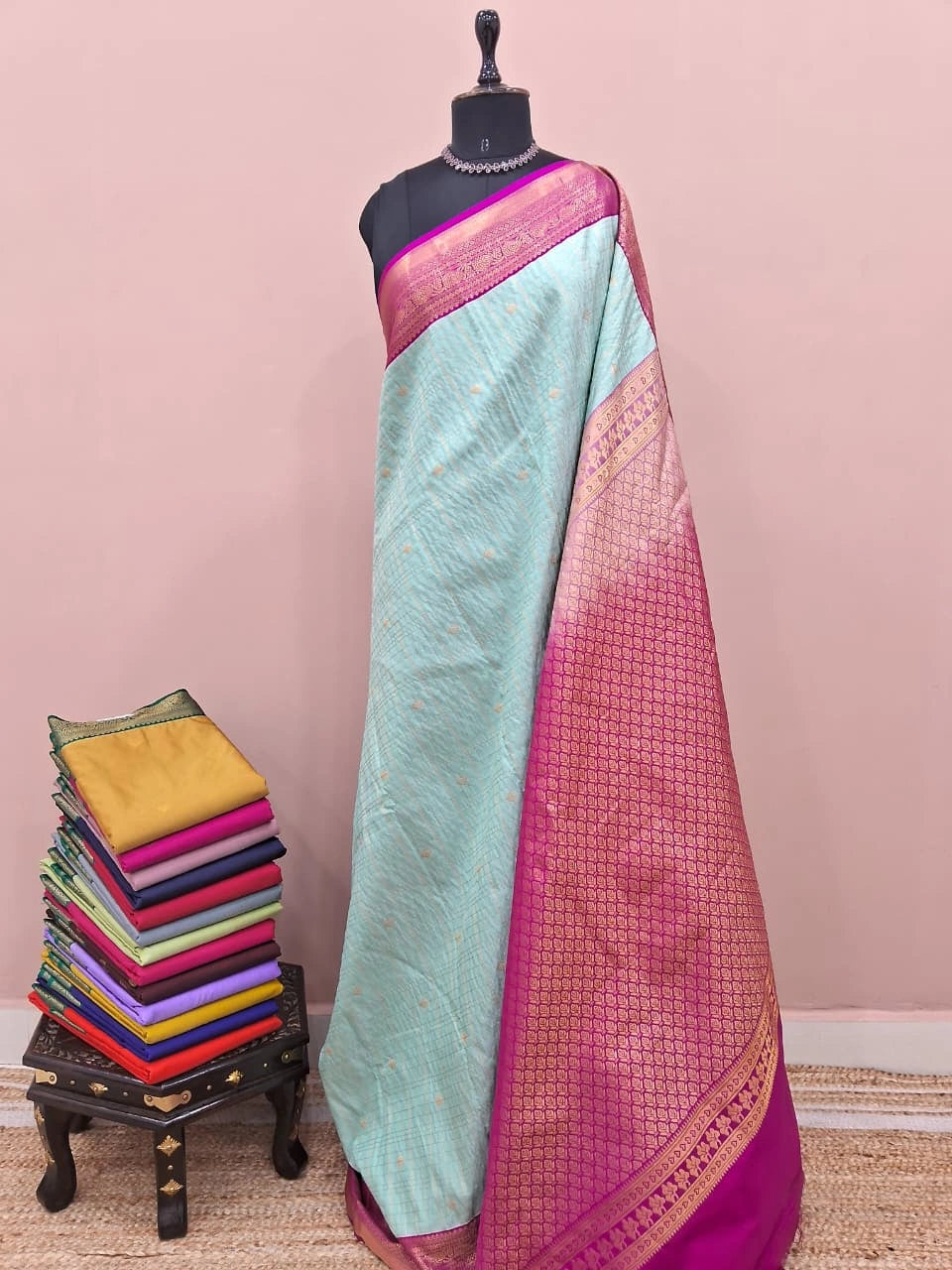 Pastel Blue Kanchi Semi Silk Saree 